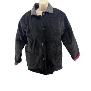 Vintage Express Jacket Black Corduroy Leather Collar Quilted Lined Chore Xsmall